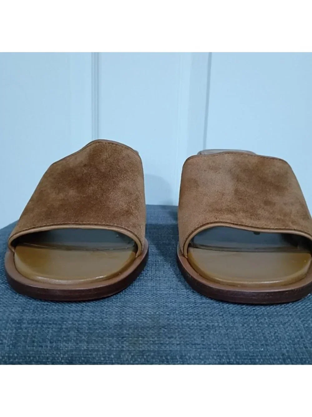 Vince Heeled Sandals Suede Mules Size 11 Tan Block Heel Slip-On Pre-Owned - Picture 9 of 9